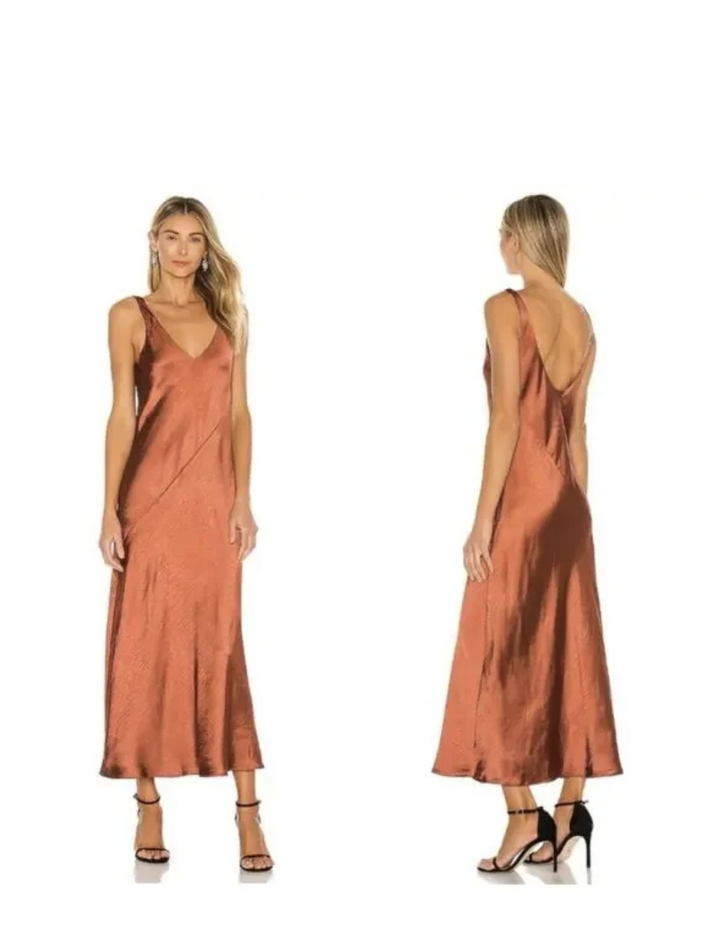 Revolve Line and Dot Satin LouLou Dress in Copper